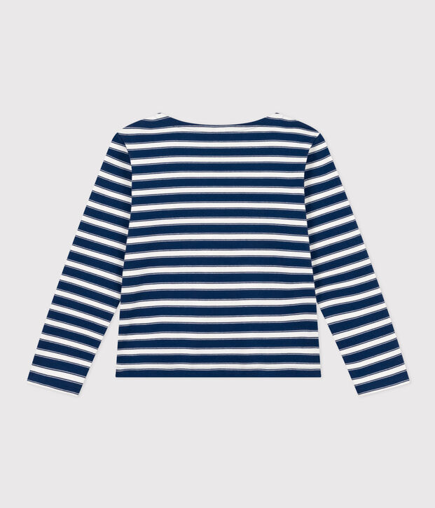 Gekn&ouml;pftes Damen-Matrosenshirt aus Baumwolle blau/weiss