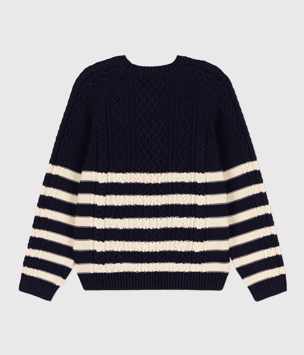 Irischer Damenpullover aus Baumwolle mit Streifen blau/naturfarben