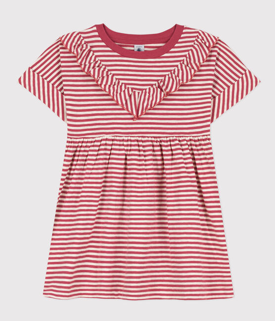 Gestreiftes Kinderkleid aus Flammgarn für Mädchen rosa PAPI/beige AVALANCHE