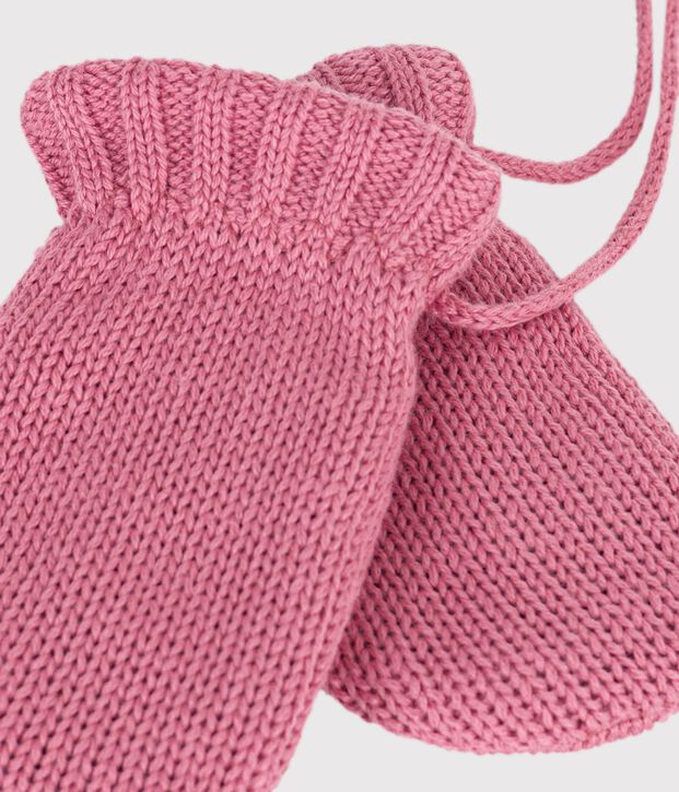 Einfache, gestrickte Babyf&auml;ustlinge mit Fleecefutter rosa
