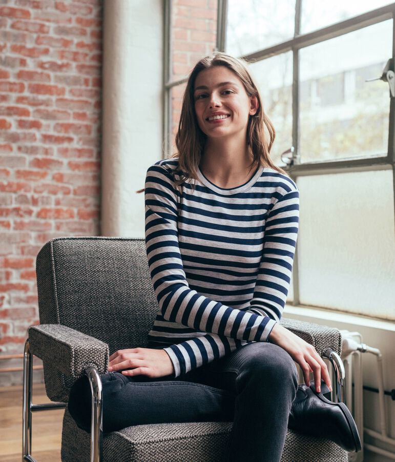 Emblematisches lang&auml;rmliges T-Shirt f&uuml;r Damen blau/grau