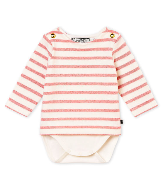 Glitzerndes Baby-Bodykleid für Mädchen weiss MARSHMALLOW/rosa JOLI BRILLANT