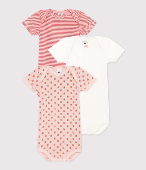 3er-Set kurz&auml;rmelige Baby-Bodys aus Baumwolle mit Blumenmuster vielfarbig