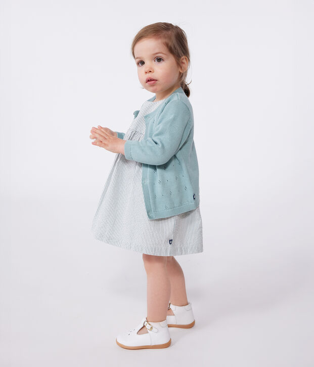 Baby-Cardigan aus Baumwolle mit Zierstrick gr&uuml;n