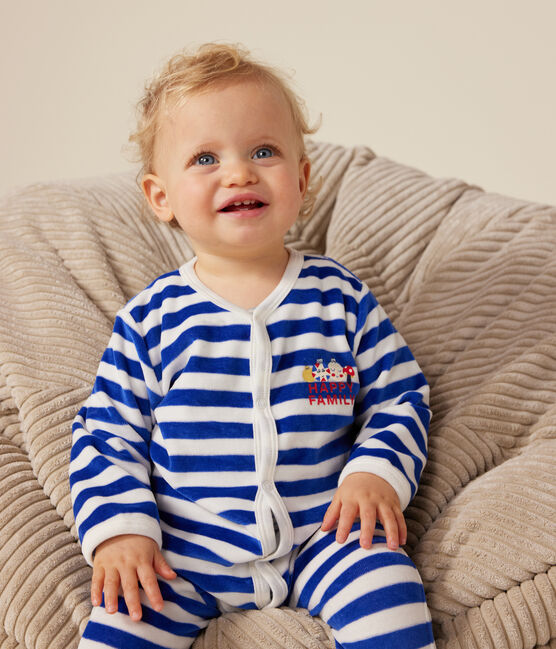 Strampler aus Nicki mit Weihnachtsmotiven blau CALVIN/ MARSHMALLOW