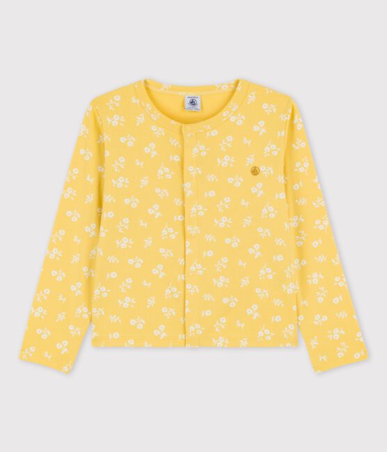 Gemusterter Cardigan aus Baumwolle für Mädchen gelb ORGE/weiss MARSHMALLOW