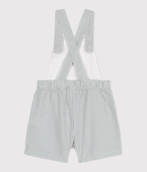 Kurzbeinige Baby-Latzhose aus Baumwolle mit Streifen weiss/gr&uuml;n