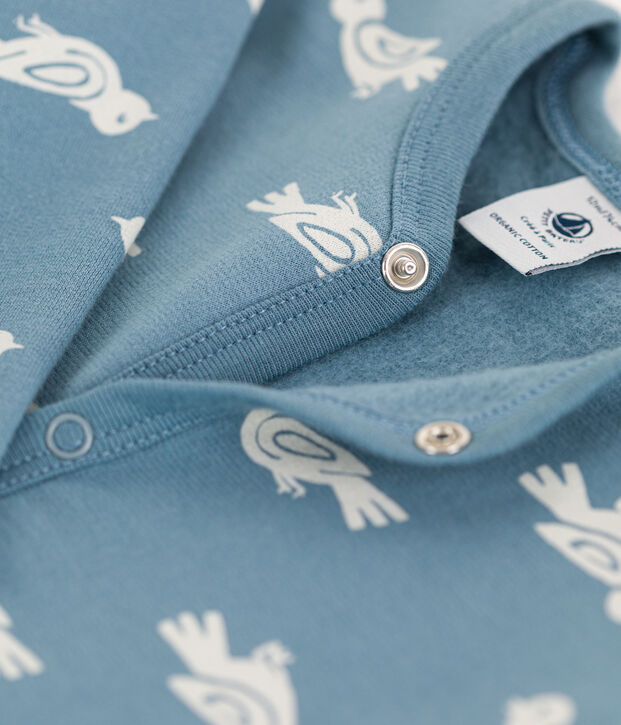 Baby-Strampler aus Molton blau/naturfarben