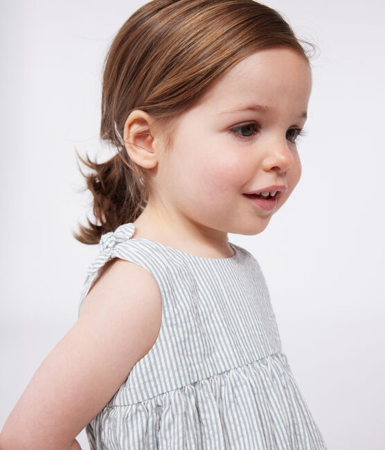 Ärmelloses Baby-Kleid aus Baumwolle mit Streifen weiss MARSHMALLOW/blau BRUT