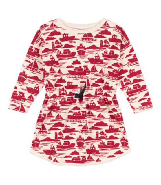 Langärmeliges bedrucktes Kinderkleid aus Molton für Mädchen rot AVALANCHE/ ROUGE
