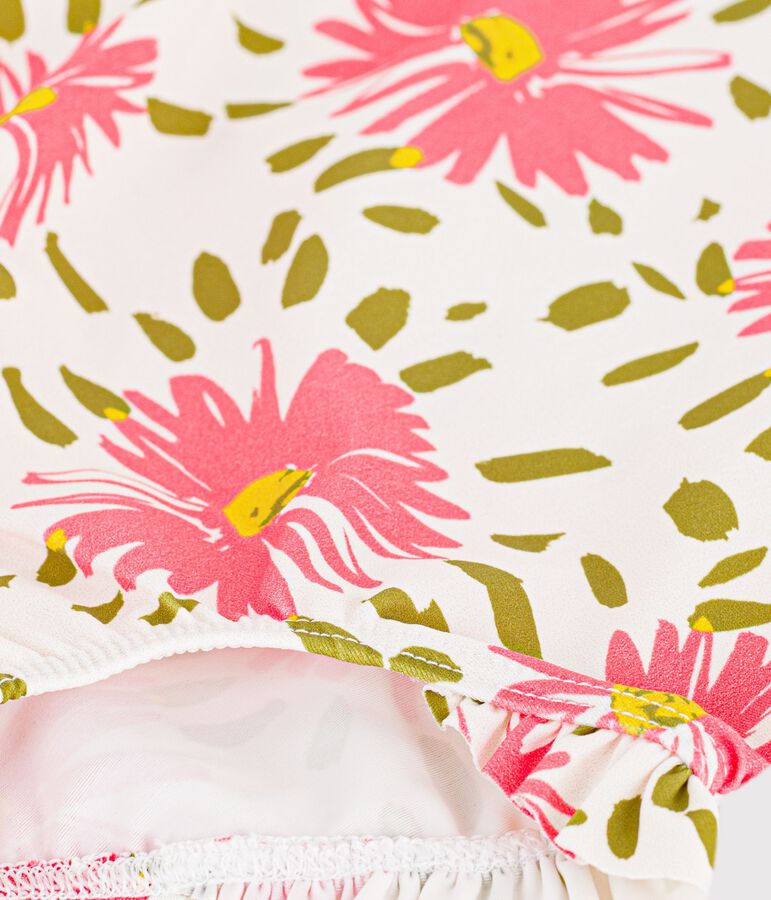 Einteiliger Baby-Badeanzug mit R&uuml;schen und Blumenmuster weiss/vielfarbig