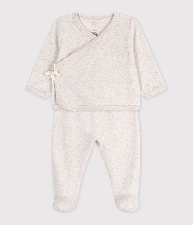 Baby-Set aus einfarbiger Baumwolle mit Bruststickerei MONTELIMAR CHINE