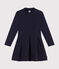 Langärmeliges Kinder-Kleid aus zwei Stoffen für Mädchen blau SMOKING