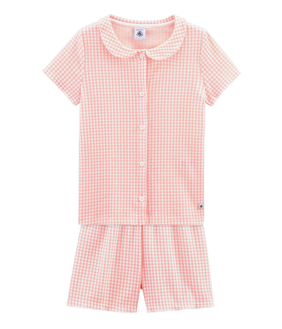 Rippstrick-Kurzpyjama für kleine Mädchen weiss MARSHMALLOW/rosa ROSAKO