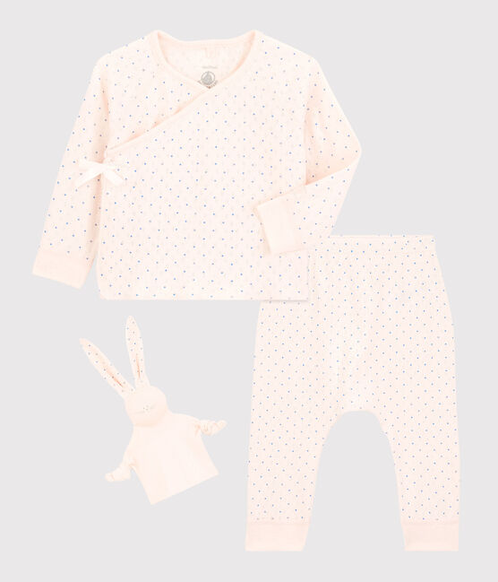 Dreiteiliges Baby-Set aus Bio-Baumwolle für Mädchen rosa FLEUR/blau EDNA