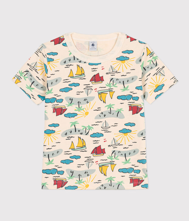 Kurz&auml;rmeliges bedrucktes Kinder-T-Shirt f&uuml;r Jungen naturfarben/vielfarbig