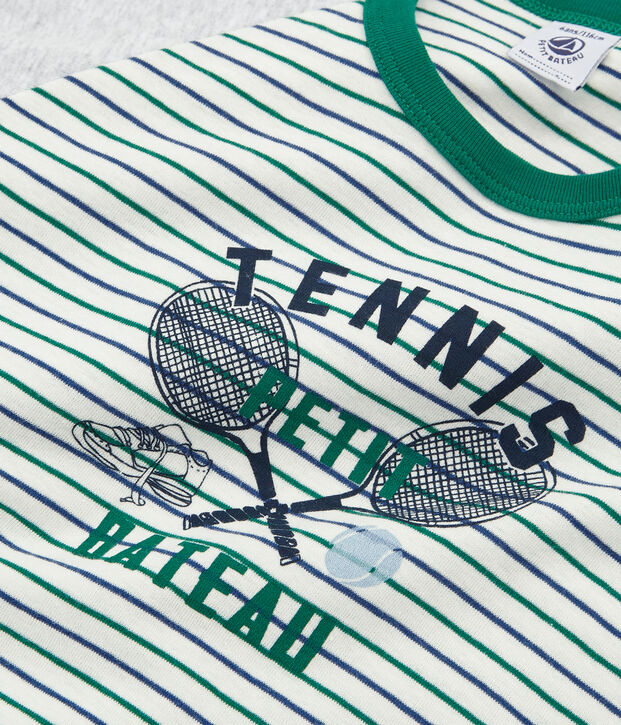 Kurz&auml;rmeliger Rippstrick-Pyjama f&uuml;r kleine Jungen weiss/vielfarbig