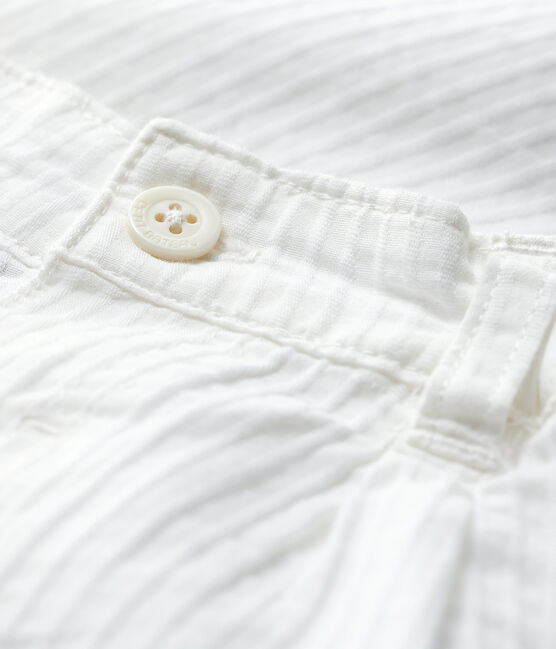 Gestreifte Baby-Festtagshose aus Popeline Jungen weiss MARSHMALLOW