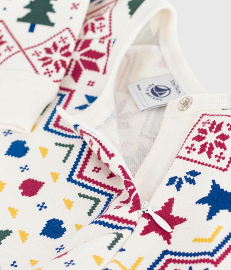 Strampler mit Rei&szlig;verschluss aus aufgerautem Molton mit Weihnachts-Motiv naturfarben/vielfarbig