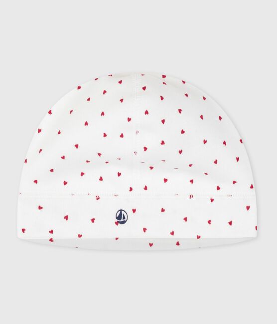 Newborn-Mützchen aus Baumwolle mit Herzmotiv weiss MARSHMALLOW/rot TERKUIT