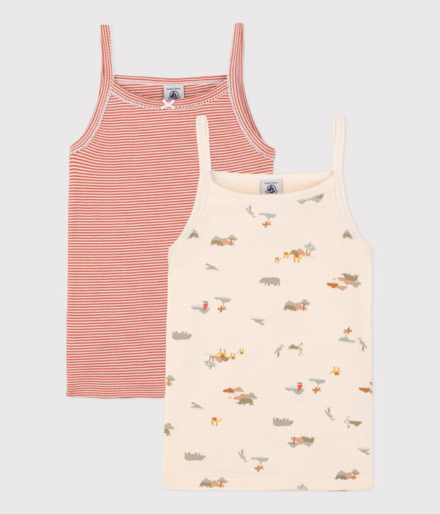 2er-Set Spaghetti-Tops aus Baumwolle mit Tiermotiv f&uuml;r M&auml;dchen vielfarbig