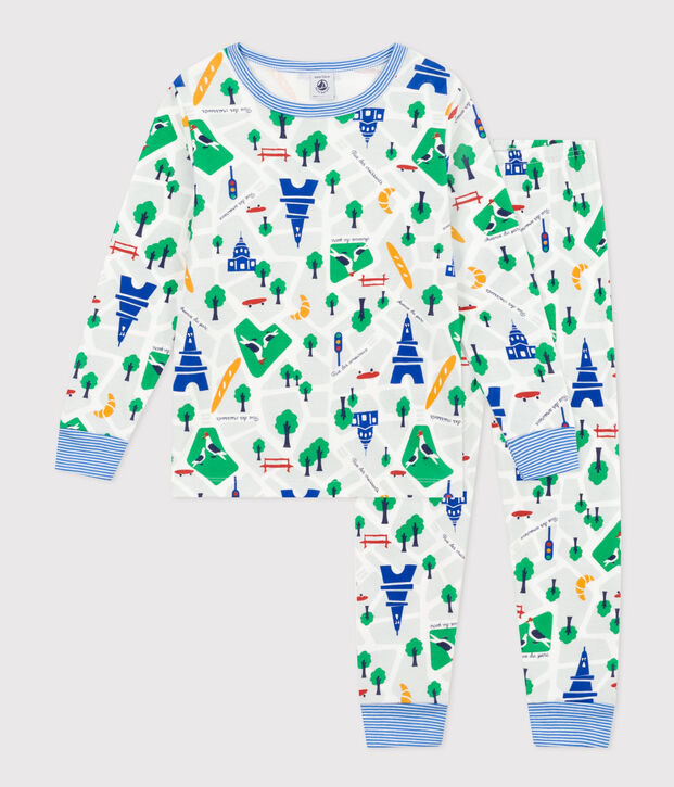 Kinderpyjama aus Baumwolle mit Paris-Printmotiv weiss/vielfarbig