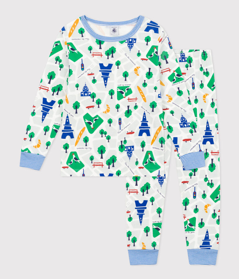 Kinderpyjama aus Baumwolle mit Paris-Printmotiv weiss/vielfarbig