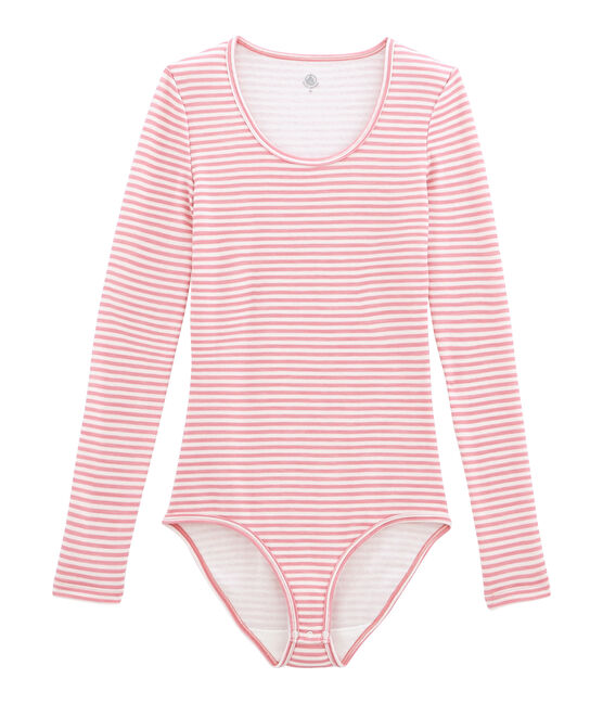 damen-body aus baumwoll/wollgemisch rosa CHEEK/weiss MARSHMALLOW