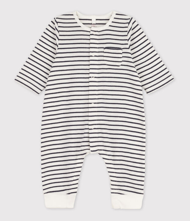 Gestreifter Baby-Langoverall aus Bio-Baumwolle weiss/blau