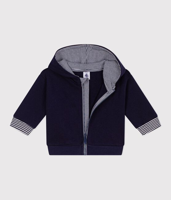 Baby-Kapuzensweatshirt aus Baumwolle mit Streifenverzierungen blau SOIR