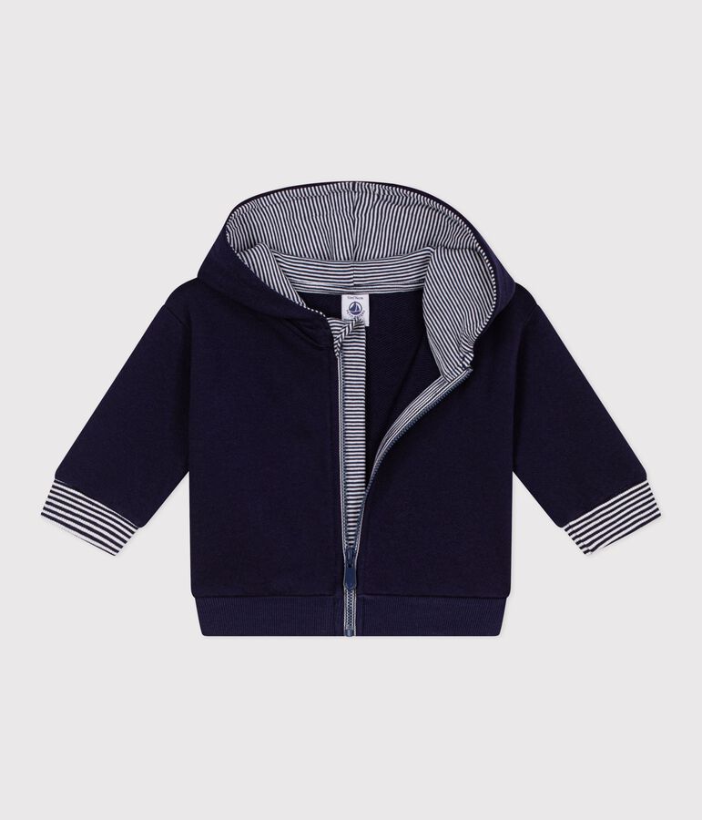 Baby-Kapuzensweatshirt aus Baumwolle mit Streifenverzierungen blau