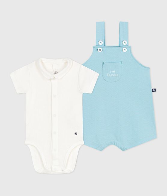 Newborn-Set Latzhose und Strampler aus Baumwolle blau AQUATIC