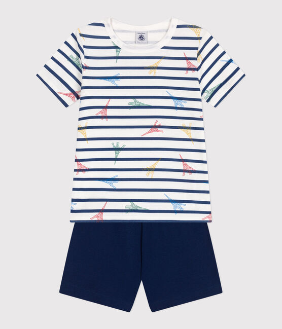 Kinder-Kurzpyjama aus Baumwolle mit Paris-Motiv blau MEDIEVAL/weiss MULTICO