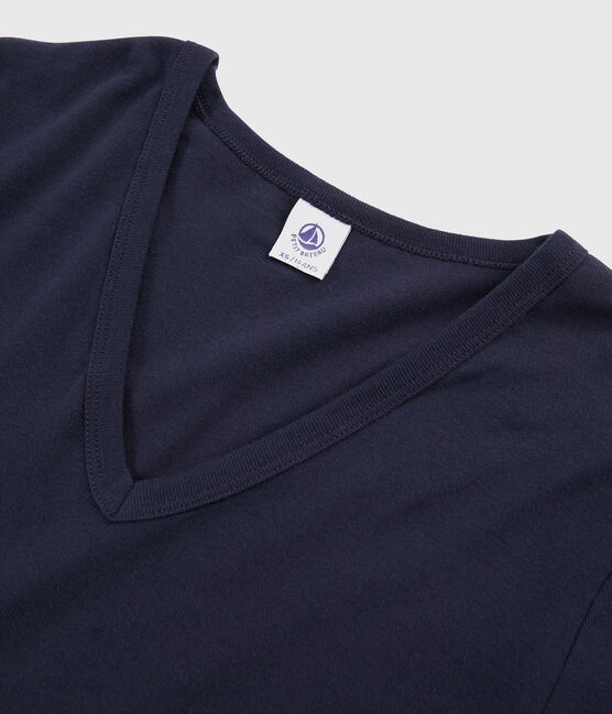 Damen-T-Shirt aus Baumwolle mit V-Ausschnitt blau SMOKING