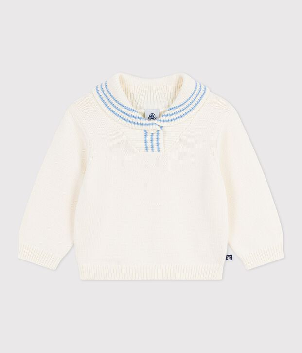 Baby-Pullover mit Schalkragen gestreifter Baumwolle MILK