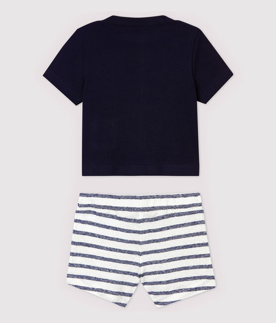 Baby-Ensemble aus T-Shirt/Shorts aus Baumwolle/Leinen für Jungen blau SMOKING/weiss MARSHMALLOW