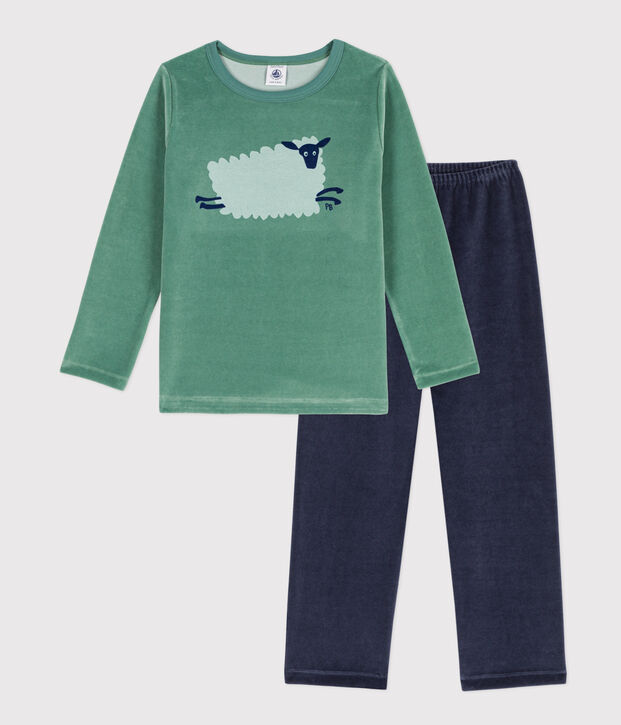 Kinderpyjama aus Nicki f&uuml;r Jungen gr&uuml;n/vielfarbig