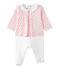 Baby-Mädchen-Wickelhemd-Einteiler im Materialmix rosa VIENNE/weiss MULTICO