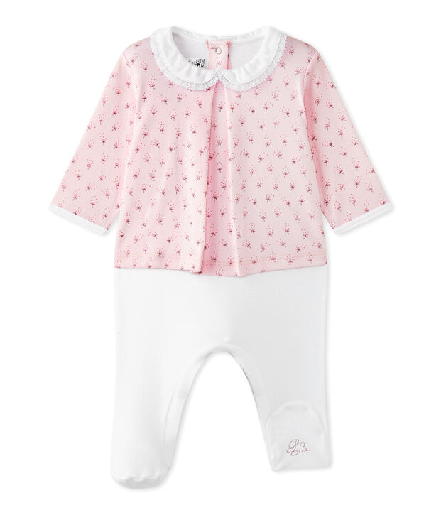 Baby-M&auml;dchen-Wickelhemd-Einteiler im Materialmix rosa/vielfarbig