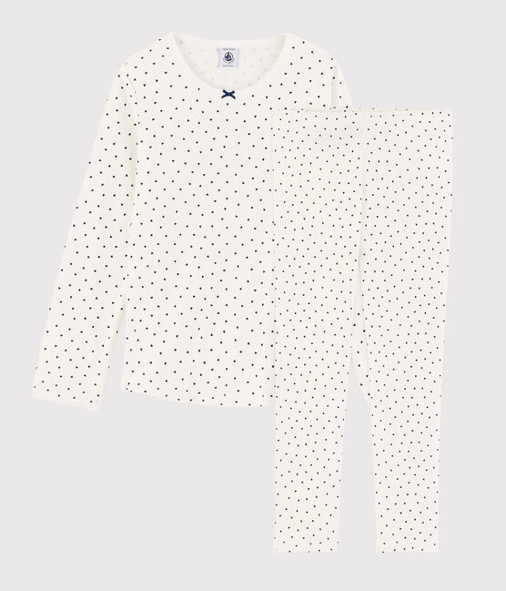 Kinderpyjama aus Baumwolle mit kleinen Herzen für Mädchen weiss MARSHMALLOW/blau MEDIEVAL