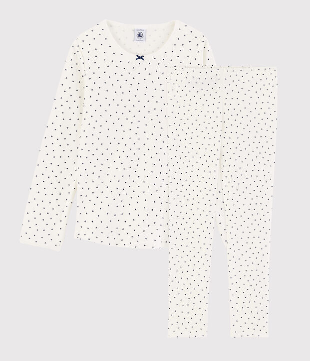 Kinderpyjama aus Baumwolle mit kleinen Herzen f&uuml;r M&auml;dchen weiss/blau