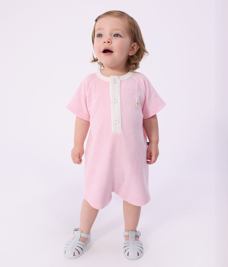 Baby-Kurzoverall aus einfarbiger Baumwolle rosa