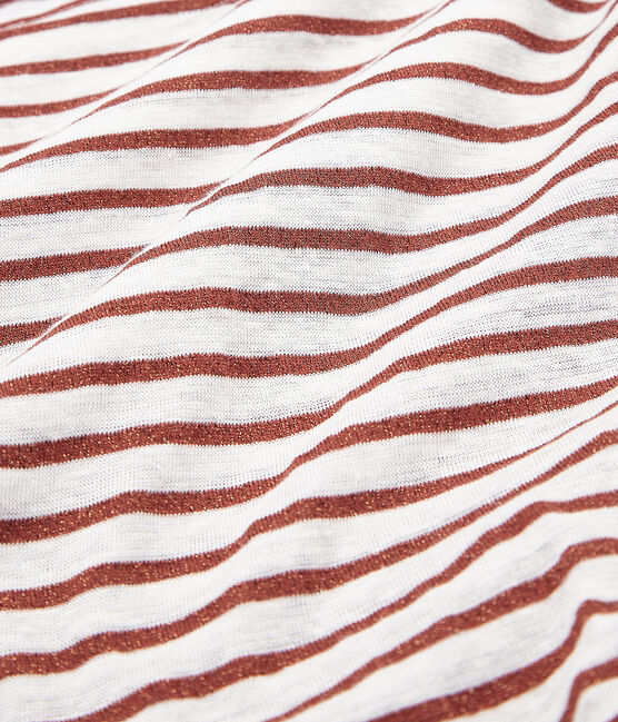 Kurzärmeliges leinen-t-shirt damen weiss MARSHMALLOW/rosa COPPER
