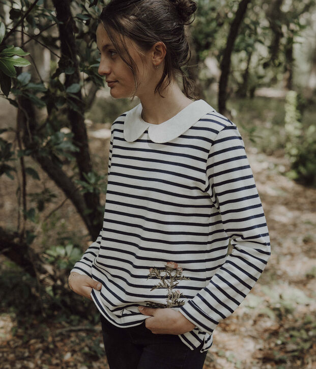 Damen Streifenshirt Petit Bateau Deyrolle weiss/blau