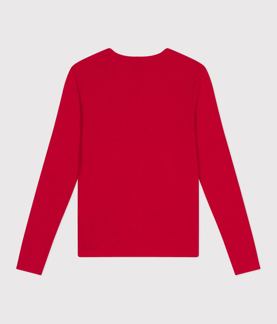 Langärmeliges Damen-T-Shirt L'Iconique aus einfarbigem Rippstrick rot CORRIDA