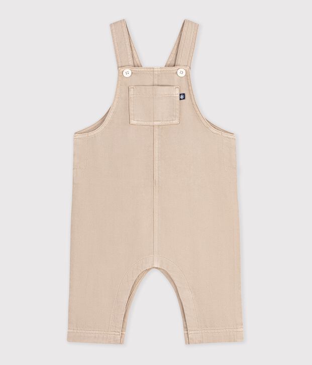 Langbeinige Baby-Latzhose aus einfarbigem Serge. beige