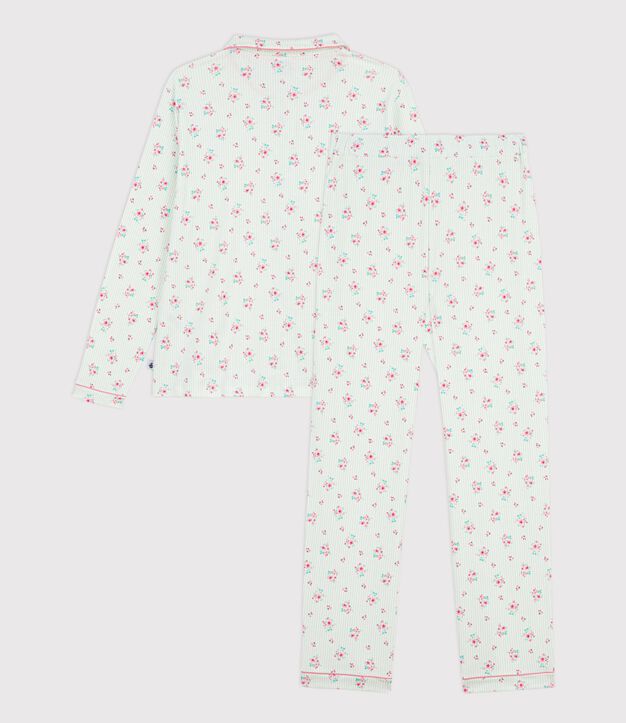 Damen-Pyjama aus gemusterter Baumwolle mit Knopfverschluss weiss/vielfarbig