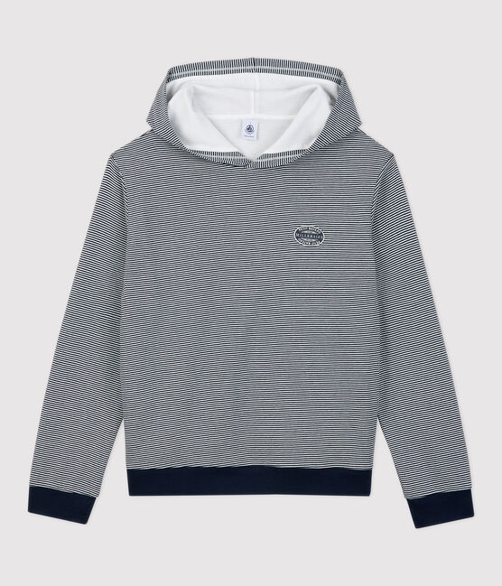 Gestreiftes Kapuzen-Sweatshirt aus Baumwolle für Damen blau SMOKING/weiss MARSHMALLOW