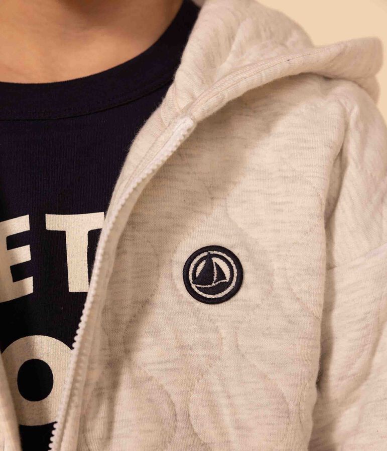 Kinder-Hoodie mit Rei&szlig;verschluss aus gestepptem Doppeljersey beige