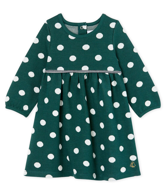 Langärmeliges gepunktetes Babykleid für Mädchen grün SOUSBOIS/weiss MARSHMALLOW CN